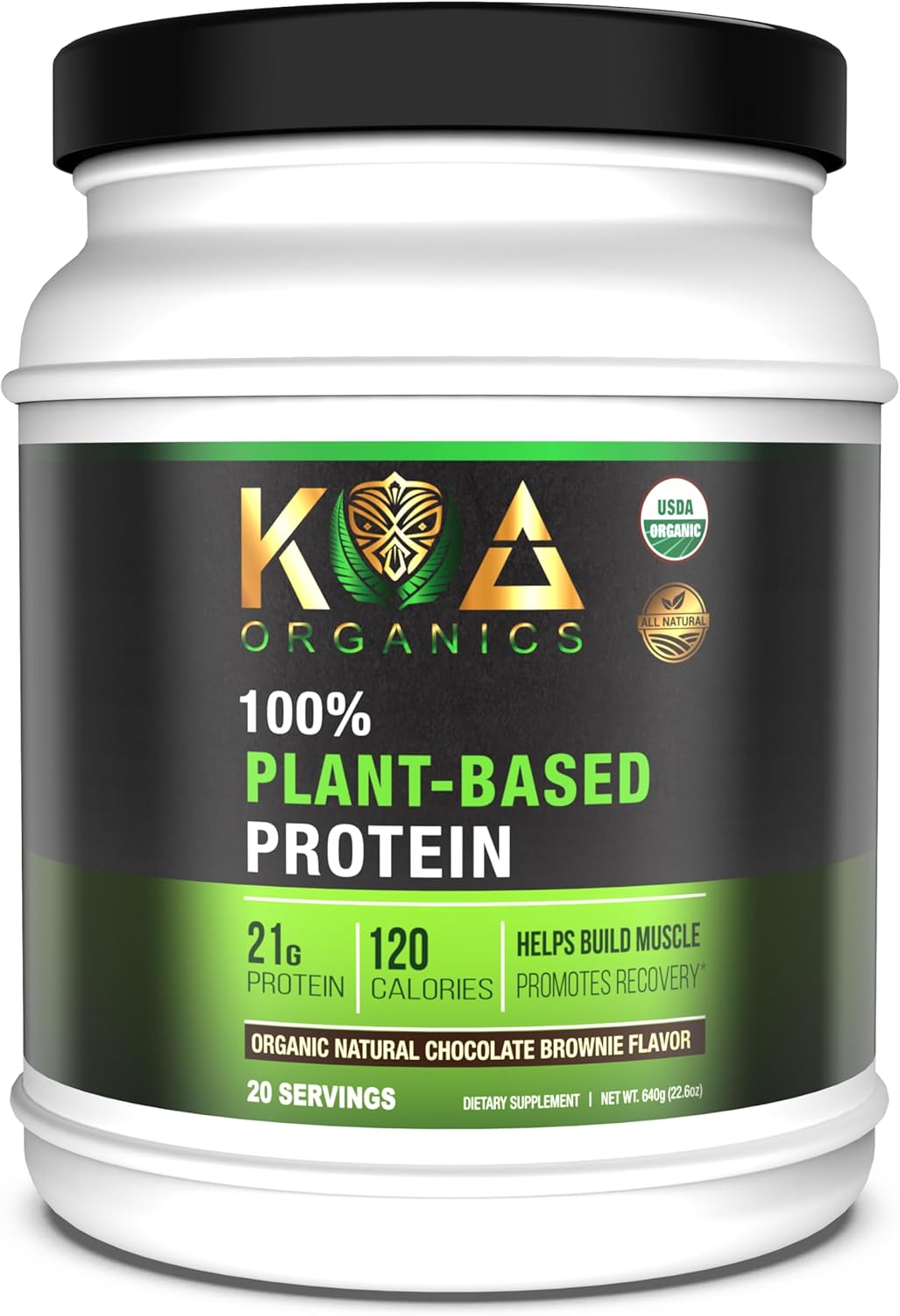 Organic Vegan Protein Powder in Gourmet Chocolate Brownie Flavor - 21g of Plant-Based Protein, 120 Calories - USDA Certified, Non-GMO, Gluten Free, Sugar Free - 640g