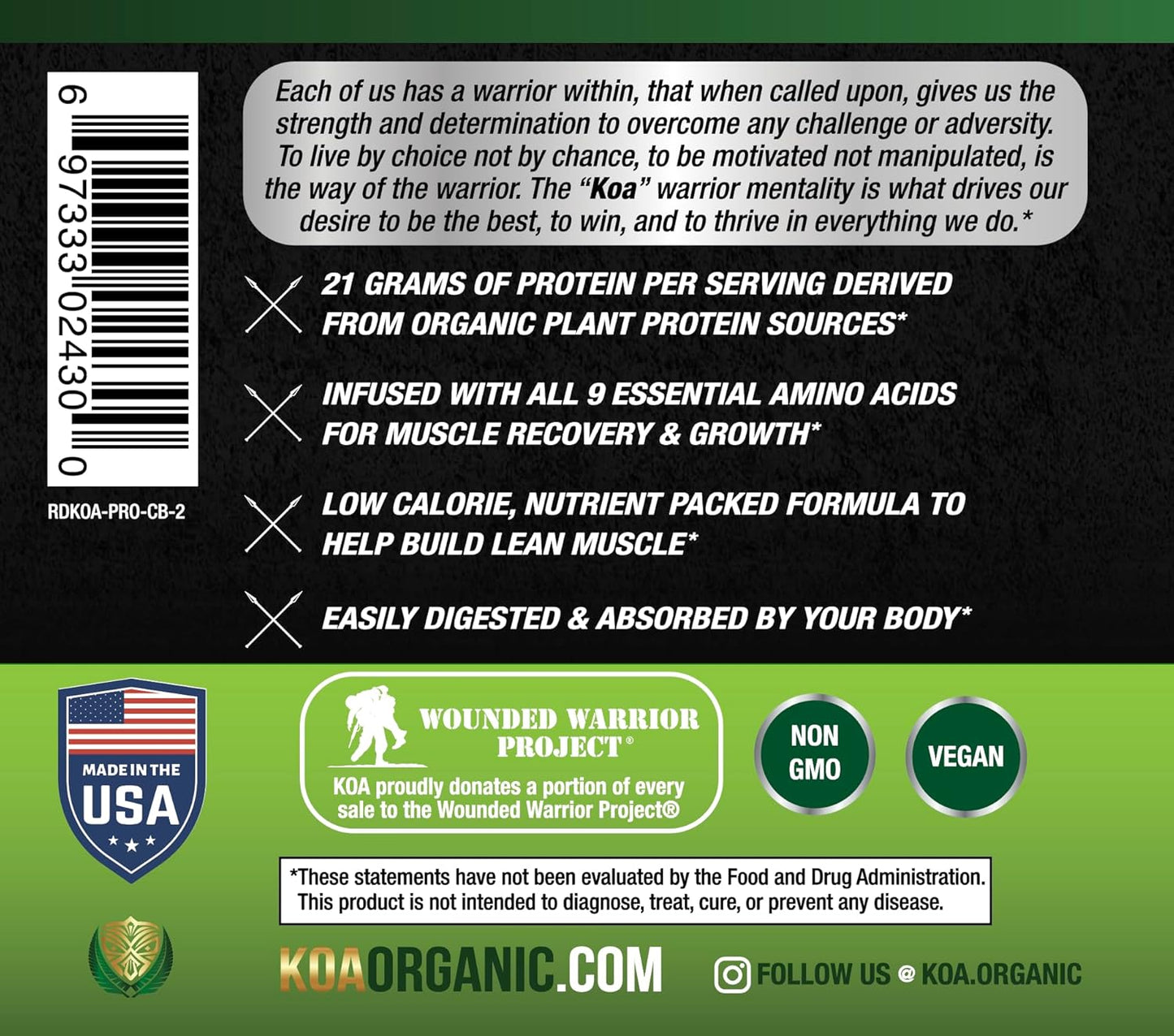 Organic Vegan Protein Powder in Gourmet Chocolate Brownie Flavor - 21g of Plant-Based Protein, 120 Calories - USDA Certified, Non-GMO, Gluten Free, Sugar Free - 640g