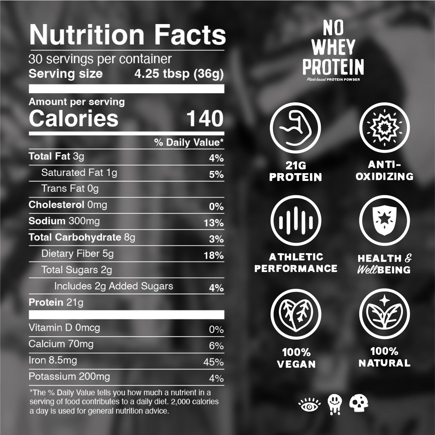 Organic Vegan Protein Powder with 21g Protein per Serving, 1080g / 30 Servings, Plastic-Free Packaging