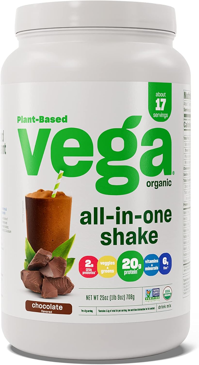 Organic Vegan Protein Powder with Greens, Chocolate Flavor - Vega All-in-One Blend