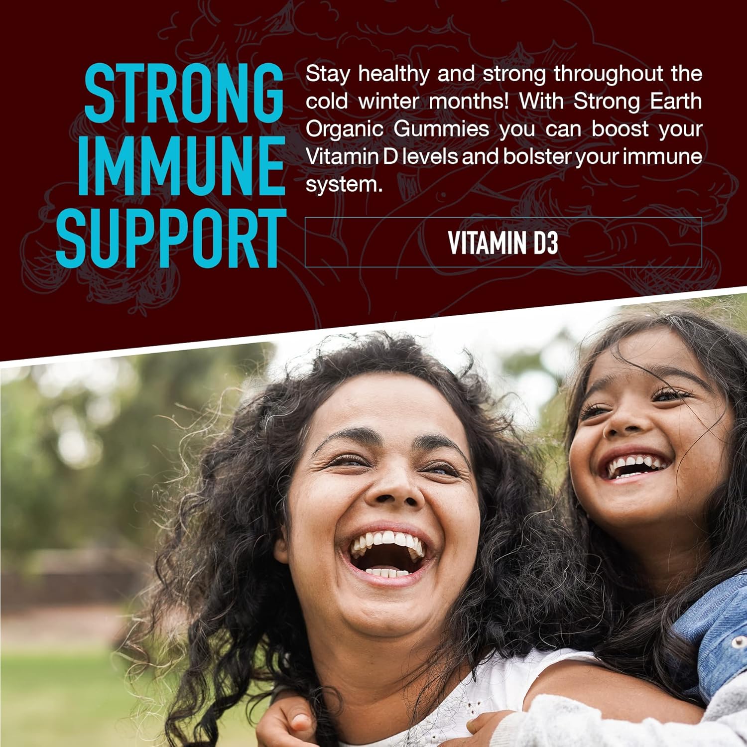 Organic Vegan Vitamin D3 Gummies for Adults - 2000 IU per Serving - Bone & Immune Support - Strawberry/Raspberry - 60 Count