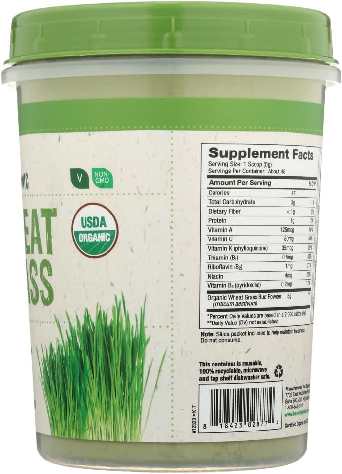Organic Vegan Wheatgrass Powder Dietary Supplement - 8 Ounce Pack of 1 by BareOrganics