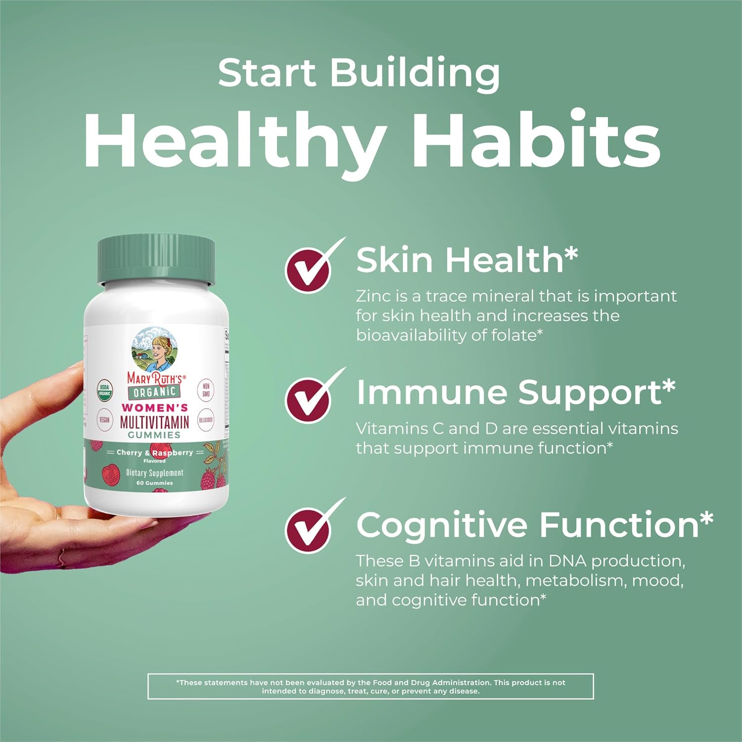 Organic Vegan Women's Multivitamin Gummies & Iron Liquid Supplement - Cherry, Raspberry, Berry - Clean Label Project Verified - Beauty, Immunity Support