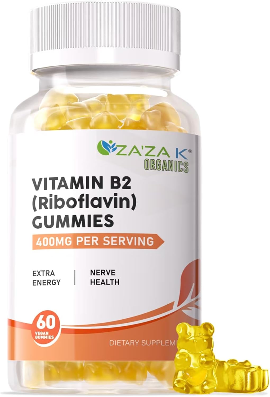 Organic Vitamin B2 Gummies - Riboflavin Supplements 400mg for Kids & Adults - Vegan Energy Support & Nerve Health - 60 Gummies