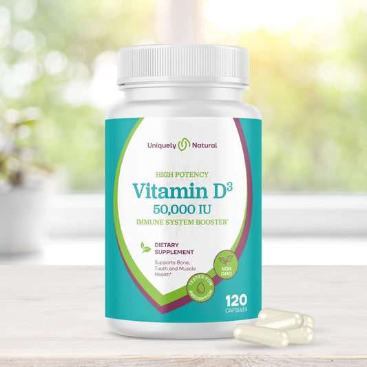 Organic Vitamin D3 50,000 IU Capsules - 120 Weekly Supplements for Bone, Teeth, Immune Support - Non-GMO, Gluten Free - Made in USA