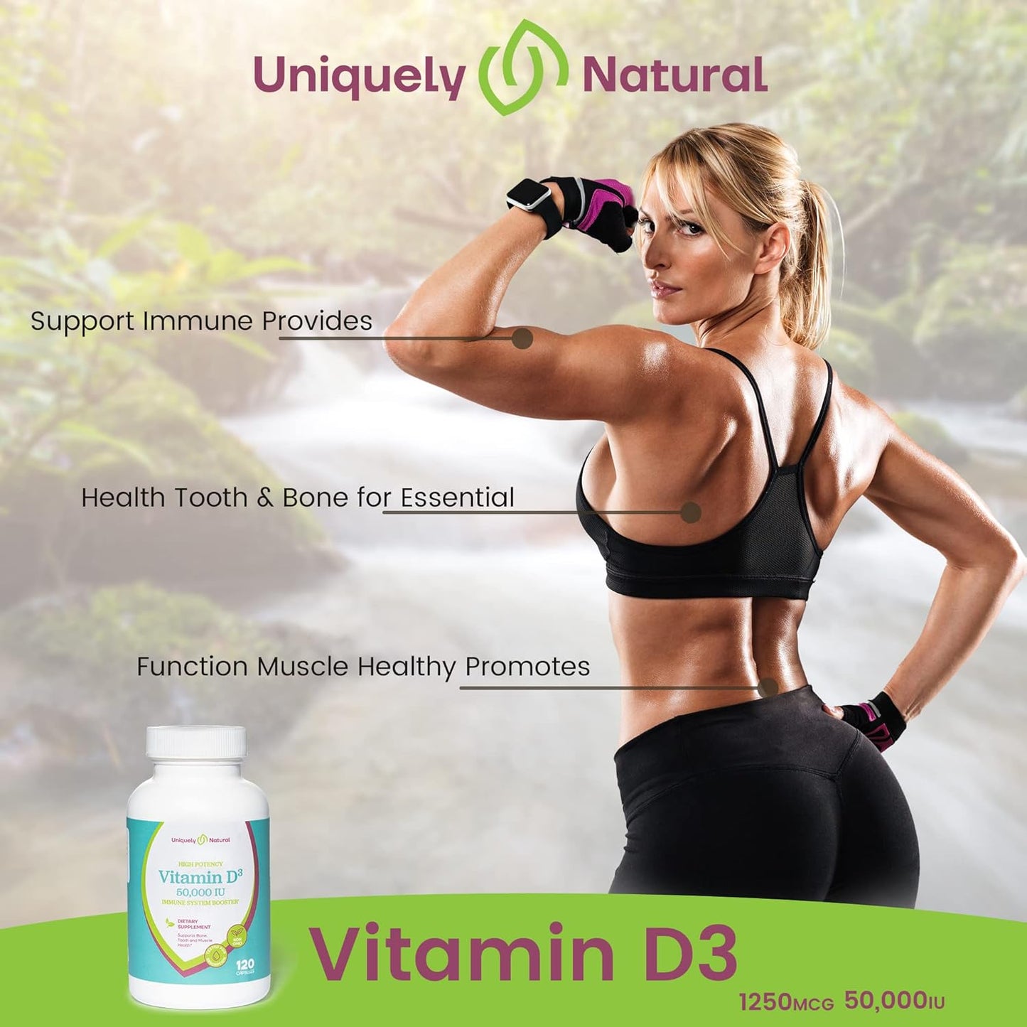 Organic Vitamin D3 50,000 IU Capsules - 120 Weekly Supplements for Bone, Teeth, Immune Support - Non-GMO, Gluten Free - Made in USA