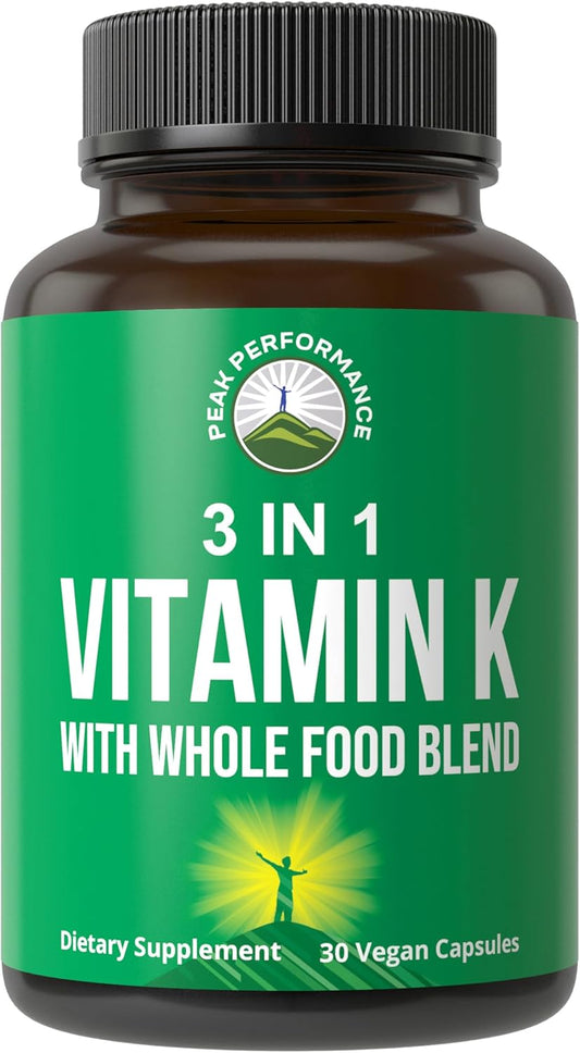 Organic Vitamin K Supplement with 25+ Whole Food Vegetables and Fruits for Maximum Absorption - Vegan Capsules with K1, K-2 MK4, and K2 Natto MK7 - Alternative to Drops and Gummies
