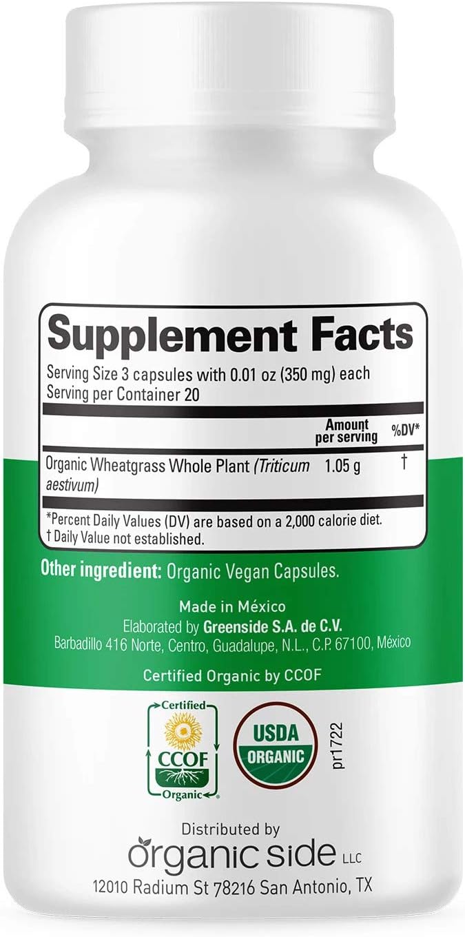 Organic Wheatgrass Capsules - 60 Count | USDA Certified, Non-GMO, Vegan Supplement for Natural Energy Boost & Immune Support