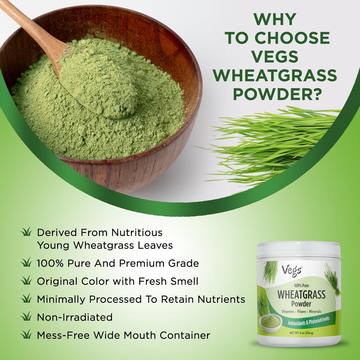 Organic Wheatgrass Powder Juice - Superfood Blend for Immunity and Digestive Health - Ideal for Smoothies, Juices, and Baking - 8 Oz Pack