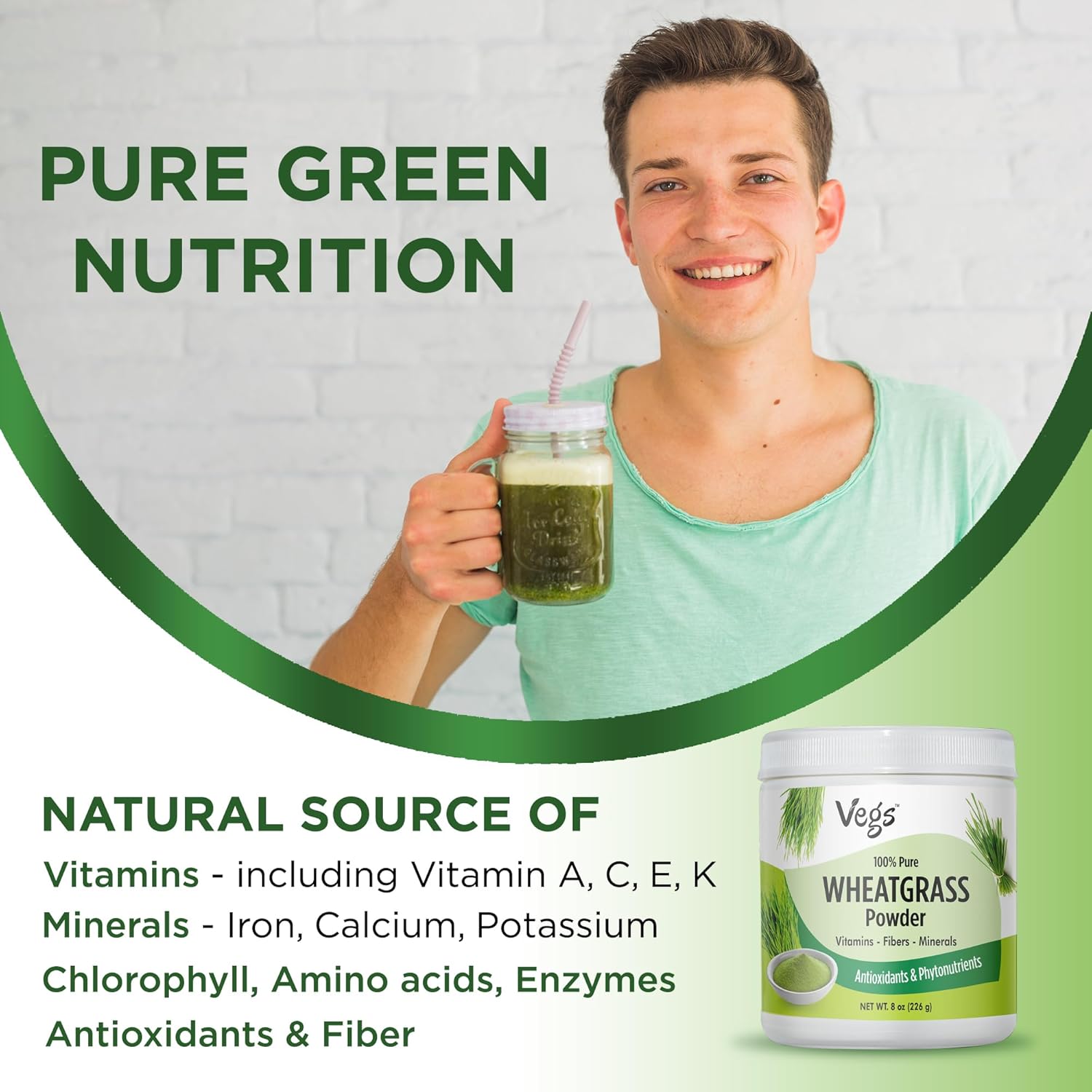 Organic Wheatgrass Powder Juice - Superfood Blend for Immunity and Digestive Health - Ideal for Smoothies, Juices, and Baking - 8 Oz Pack