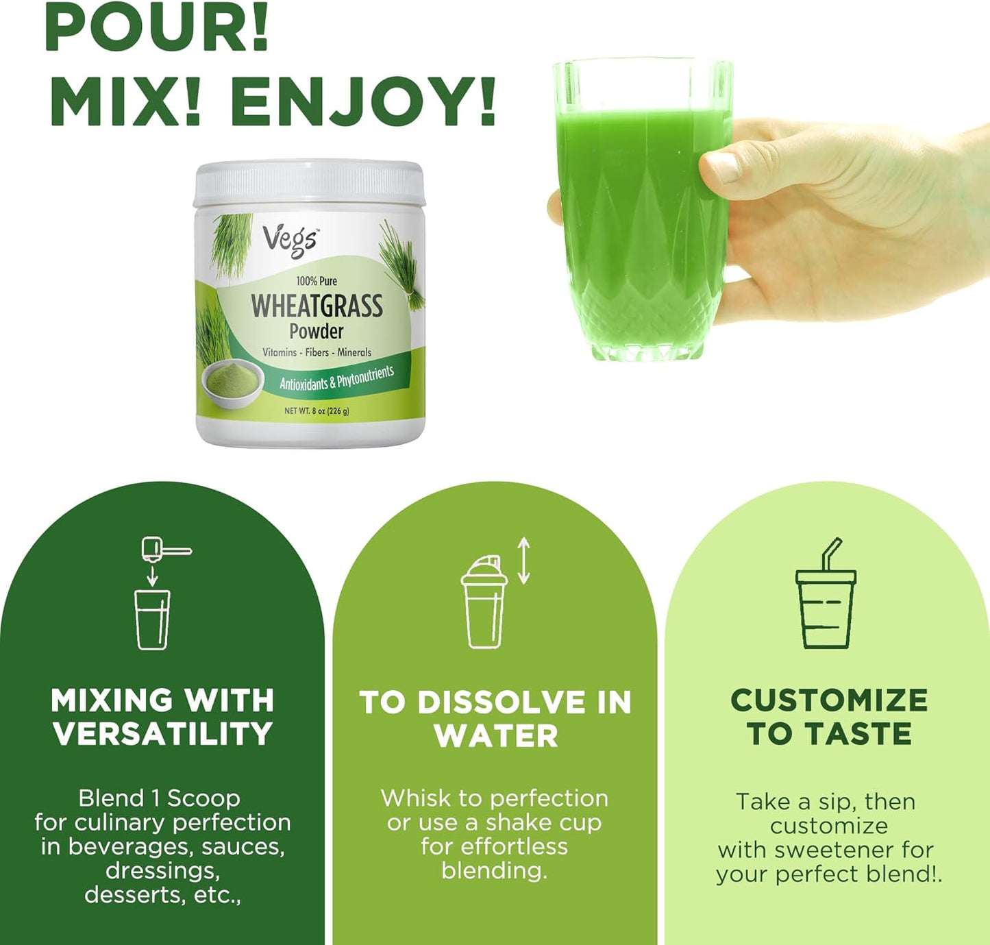 Organic Wheatgrass Powder Juice - Superfood Blend for Immunity and Digestive Health - Ideal for Smoothies, Juices, and Baking - 8 Oz Pack