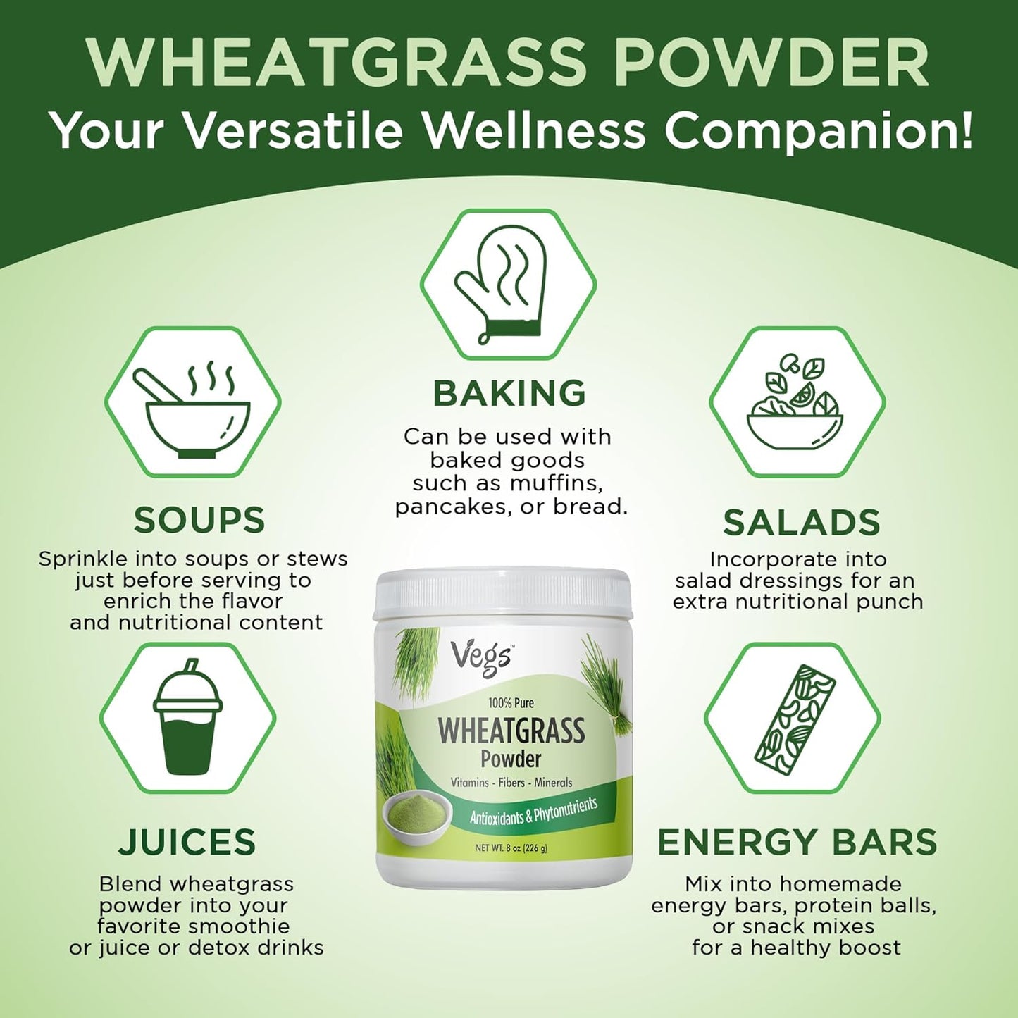 Organic Wheatgrass Powder Juice - Superfood Blend for Immunity and Digestive Health - Ideal for Smoothies, Juices, and Baking - 8 Oz Pack