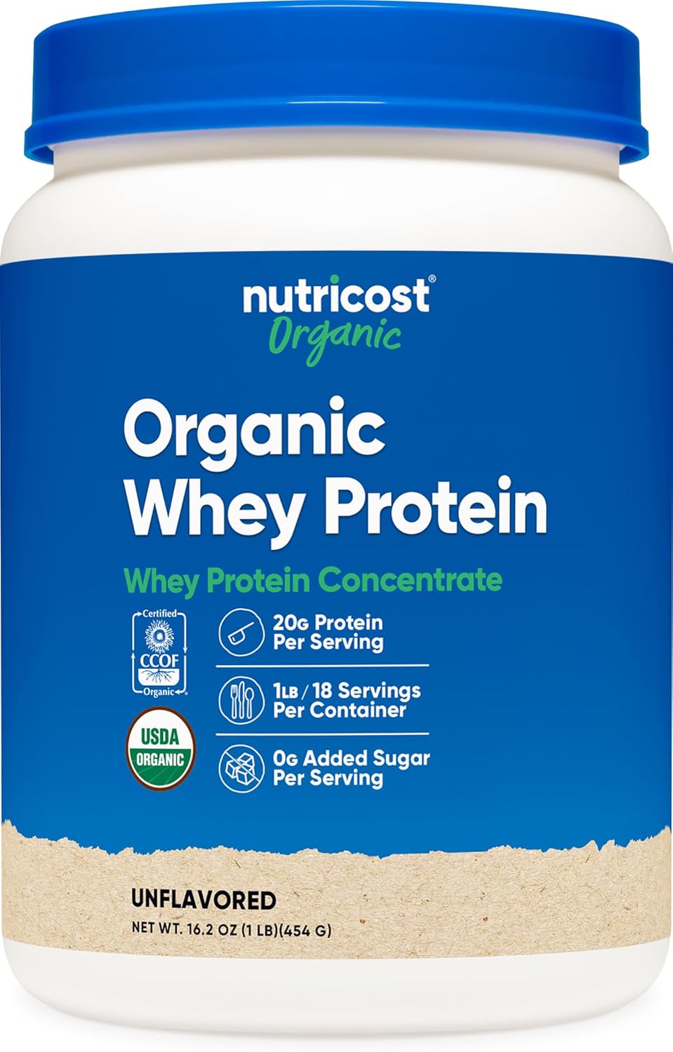 Organic Whey Protein Concentrate Powder - Unflavored (1LB) - Gluten-Free, Non-GMO by Nutricost
