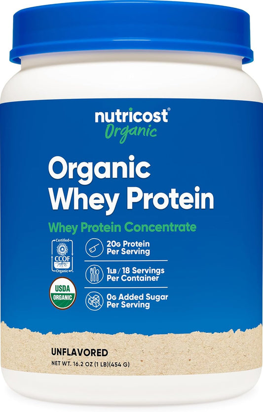 Organic Whey Protein Concentrate Powder - Unflavored (1LB) - Gluten-Free, Non-GMO by Nutricost