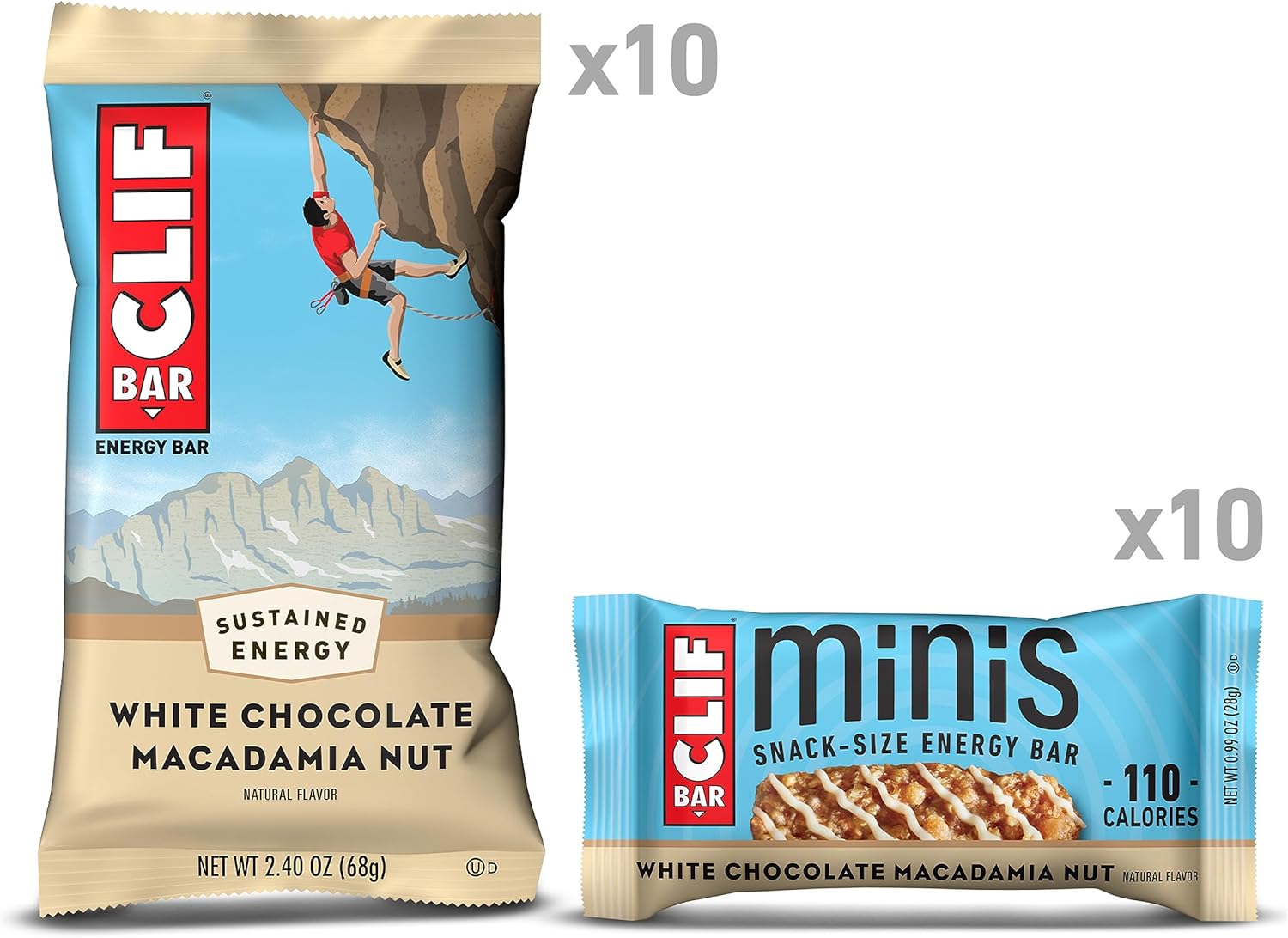 Organic White Chocolate Macadamia Nut CLIF BAR Energy Bars - Full Size and Mini - Non-GMO - Plant Based - 20 Count
