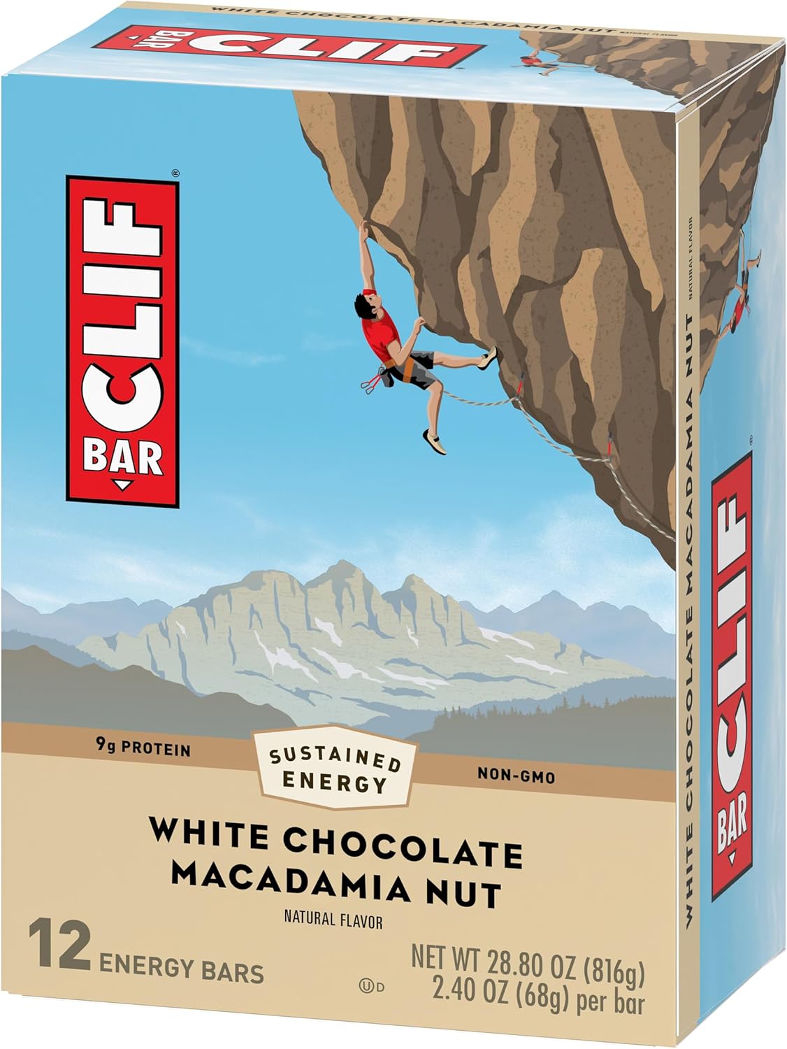 Organic White Chocolate Macadamia Nut Clif Bars - 9g Protein, Non-GMO, Plant Based Energy Bars - 12 Pack of 2.4 oz Bars