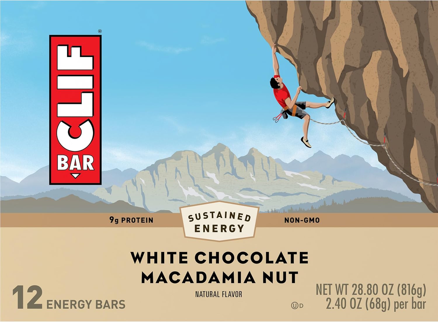 Organic White Chocolate Macadamia Nut Clif Bars - 9g Protein, Non-GMO, Plant Based Energy Bars - 12 Pack of 2.4 oz Bars