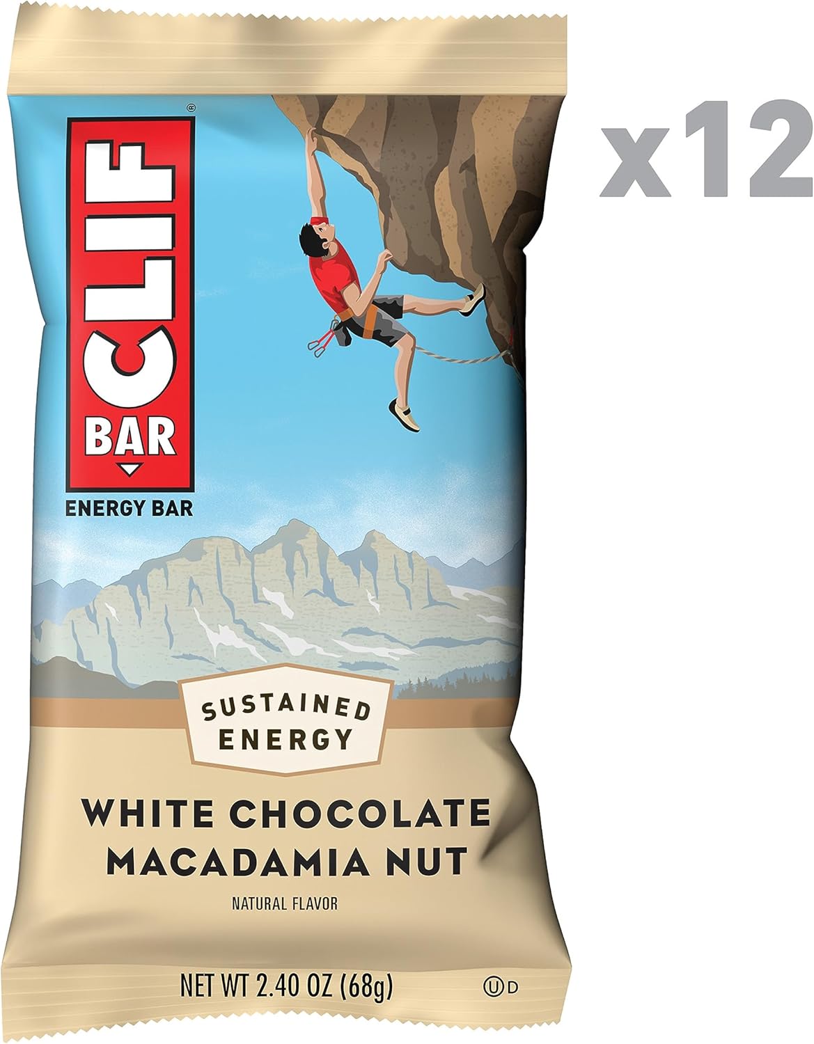 Organic White Chocolate Macadamia Nut Clif Bars - 9g Protein, Non-GMO, Plant Based Energy Bars - 12 Pack of 2.4 oz Bars