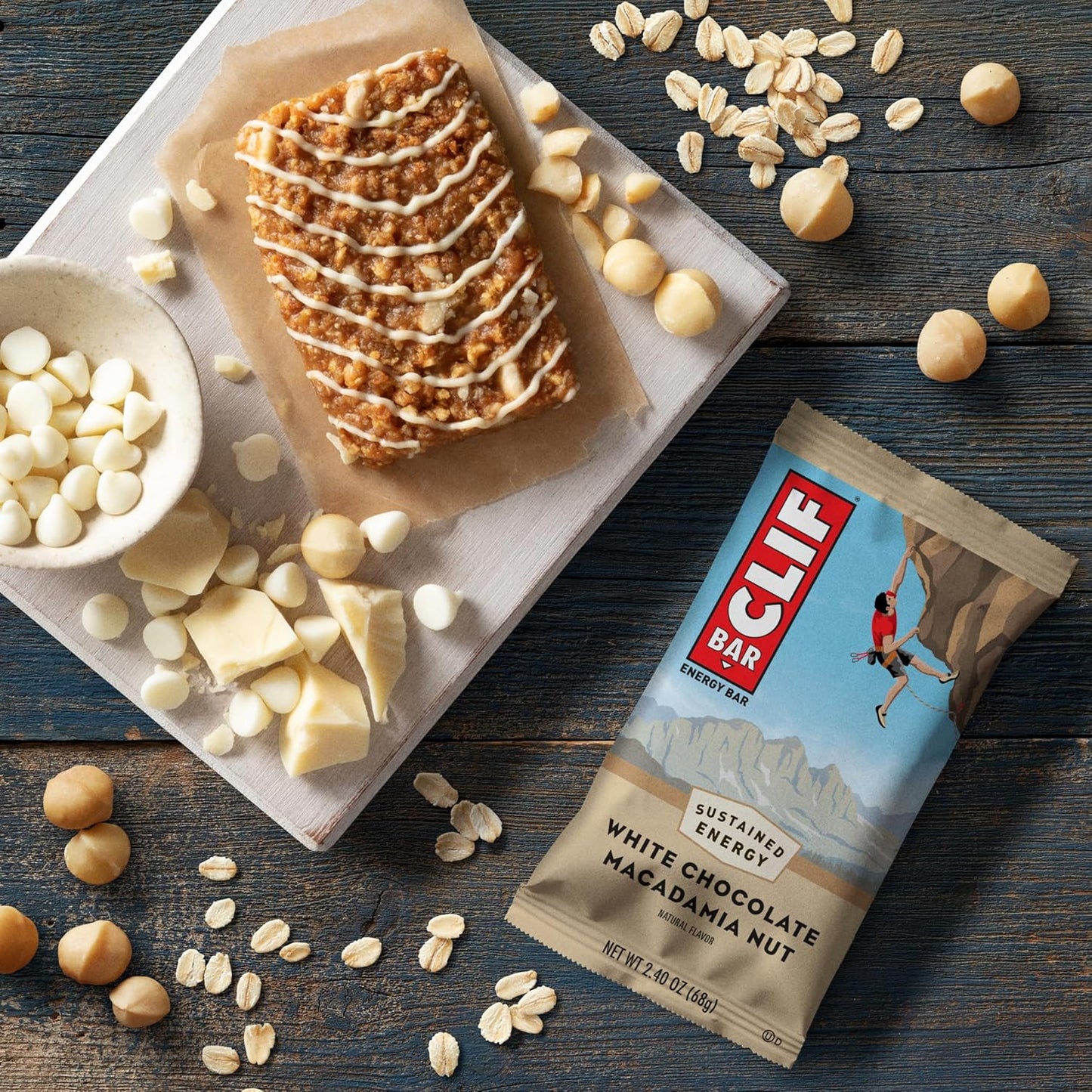 Organic White Chocolate Macadamia Nut Clif Bars - 9g Protein, Non-GMO, Plant Based Energy Bars - 12 Pack of 2.4 oz Bars
