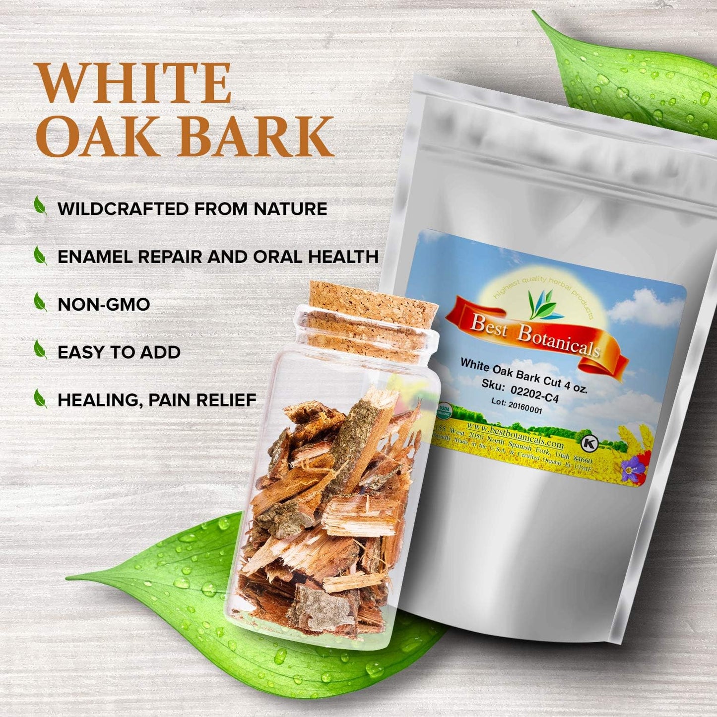 Organic White Oak Bark Cut - 4 oz - Premium Quality Botanicals
