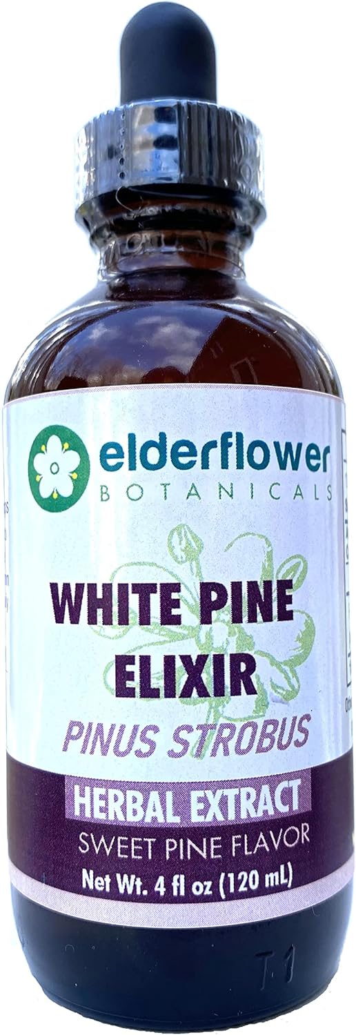 Organic White Pine Needle Elixir with Elderflower Botanicals, Sweet Pine Flavor, Sugar-Free Extract, High in Shikimic Acid - 4 Fl Oz