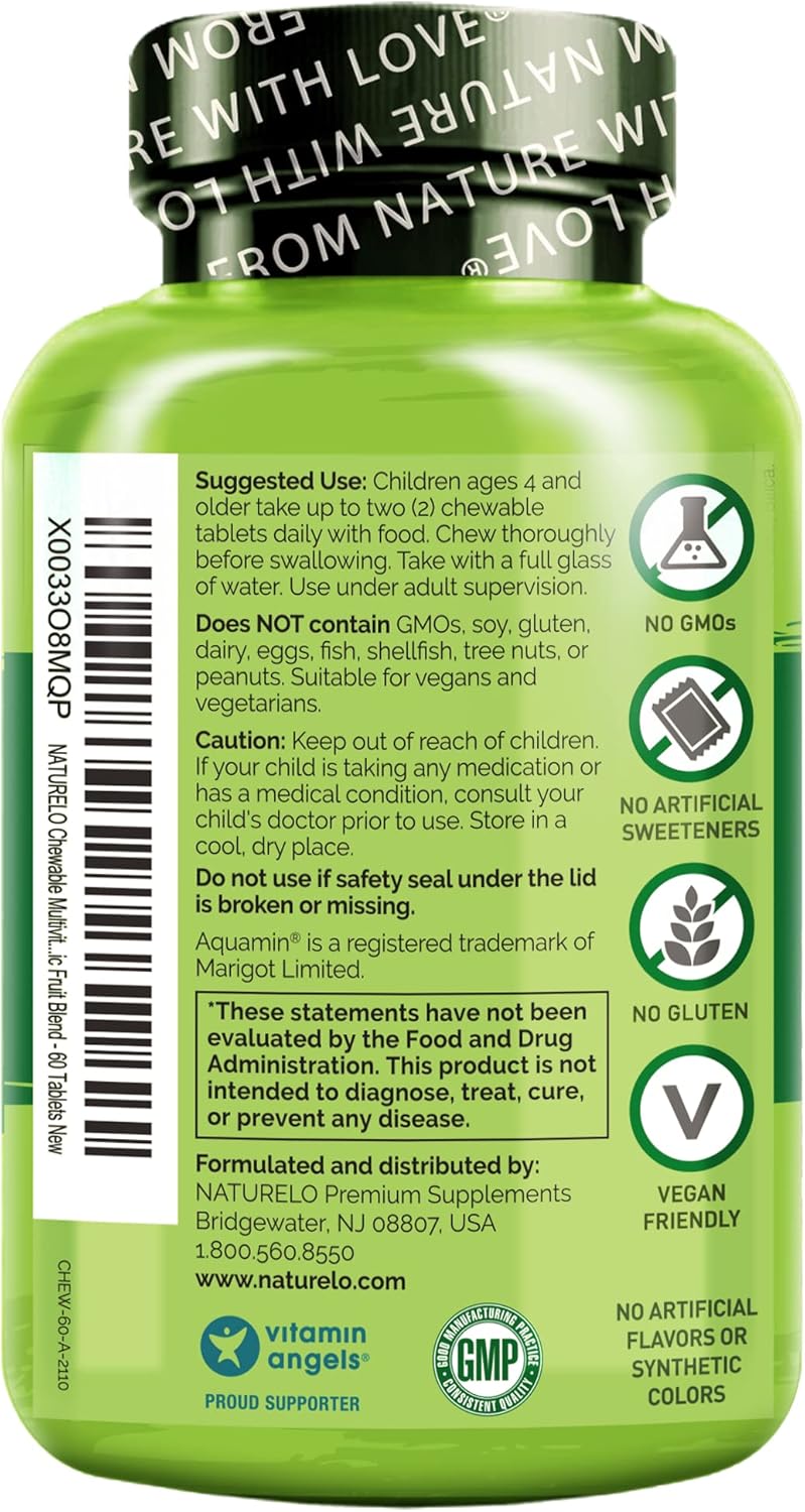 Organic Whole Food Children's Multivitamin Chewables - Vegan & Vegetarian Friendly - 60 Tablets