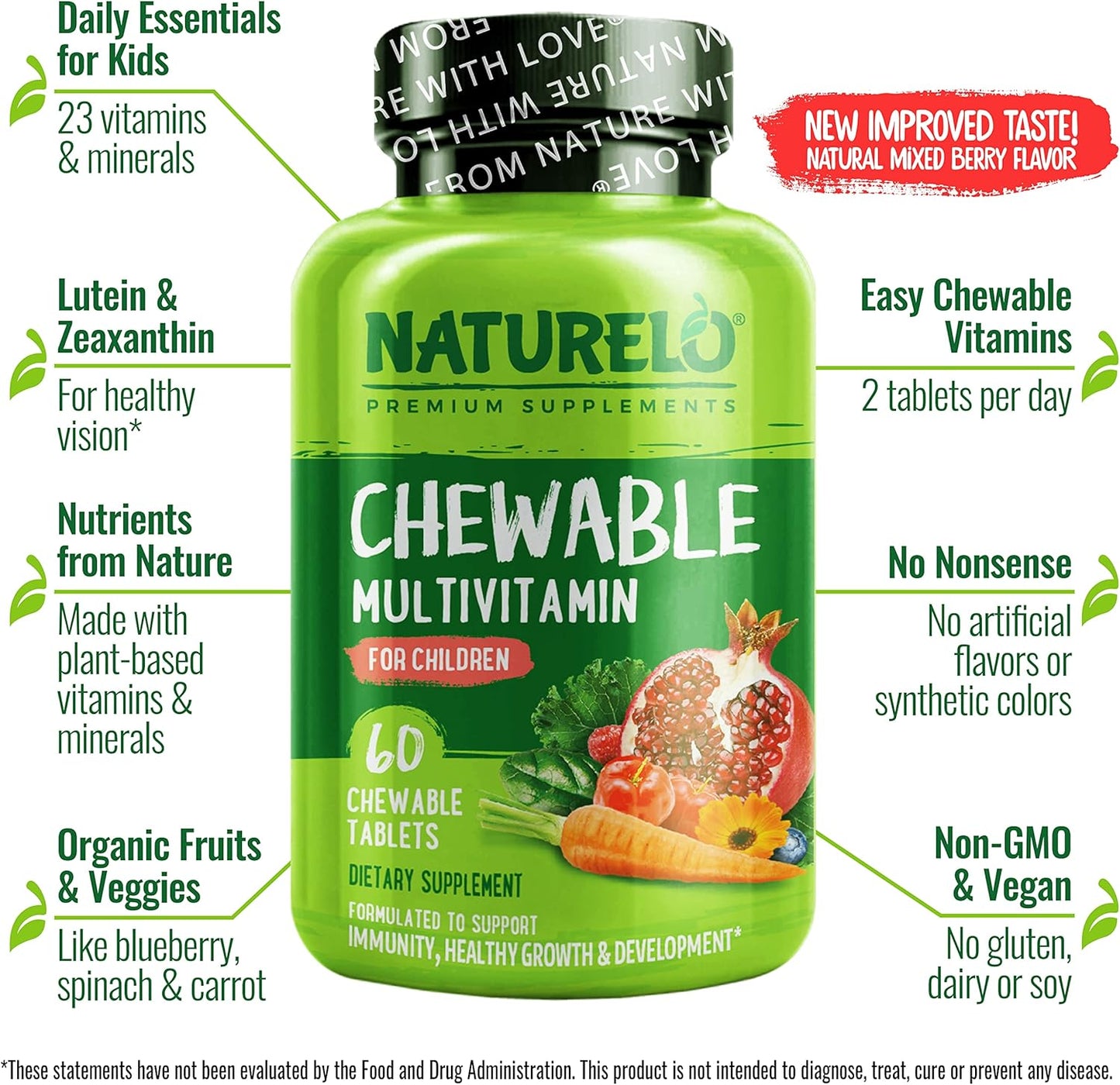 Organic Whole Food Children's Multivitamin Chewables - Vegan & Vegetarian Friendly - 60 Tablets