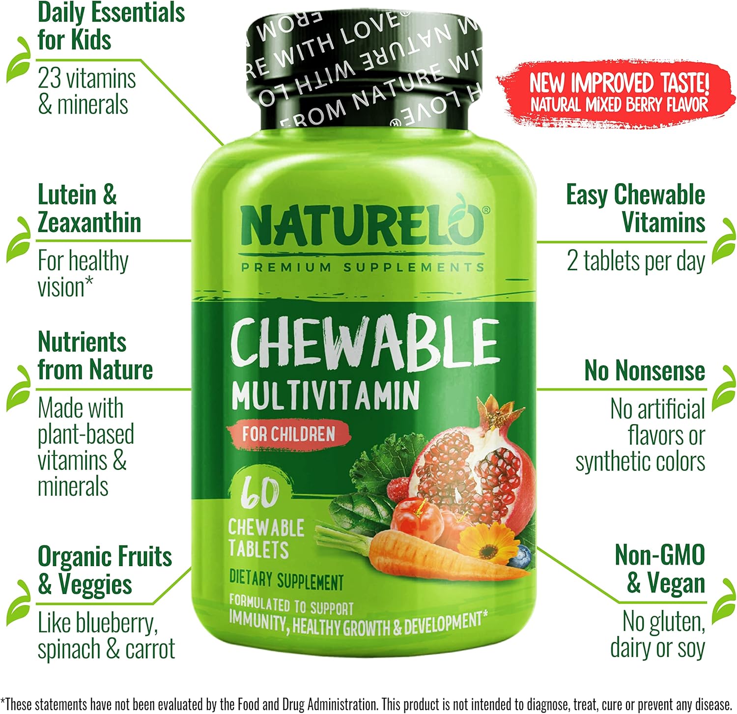 Organic Whole Food Children's Multivitamin Chewables - Vegan & Vegetarian Friendly - 60 Tablets