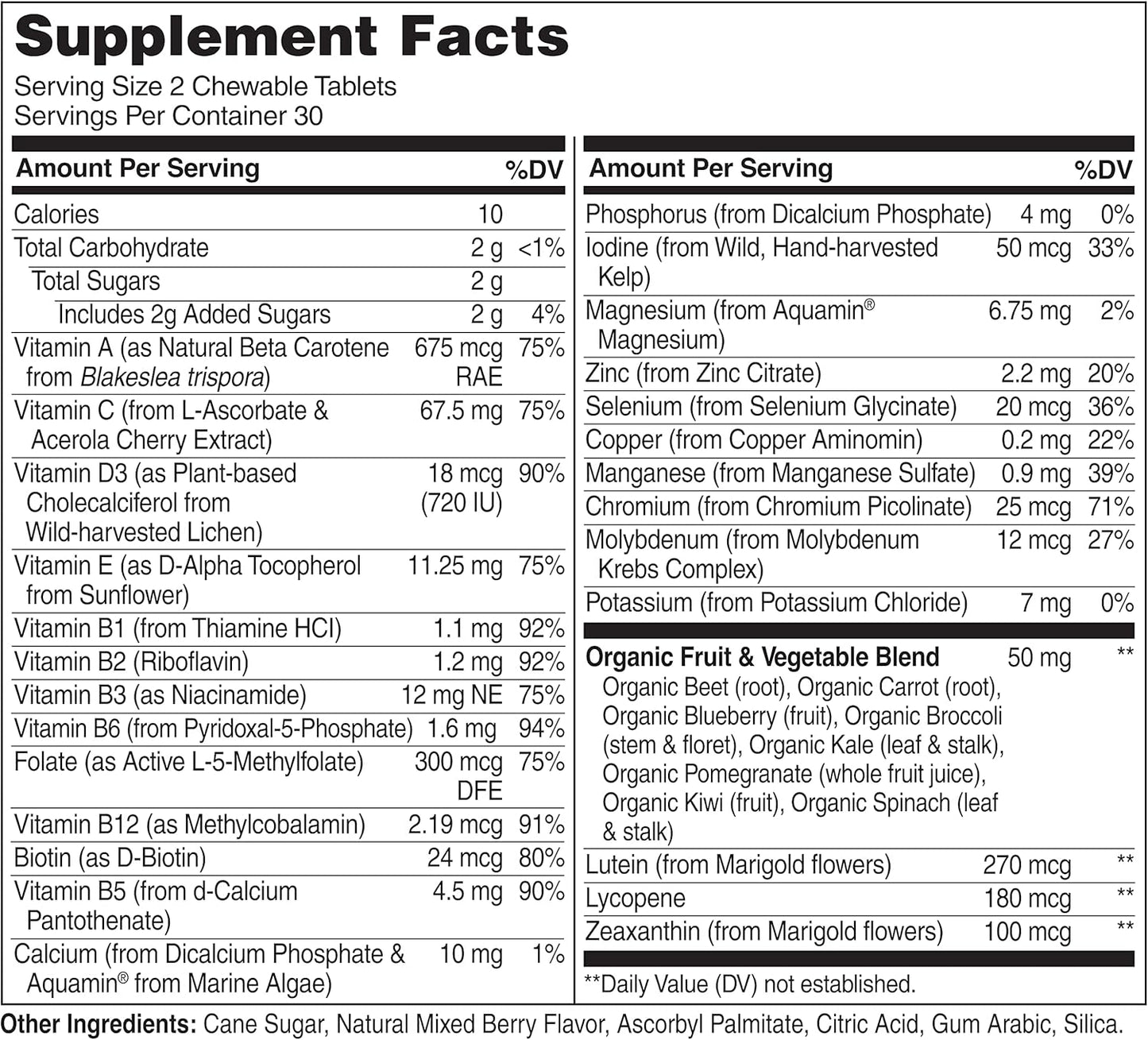 Organic Whole Food Children's Multivitamin Chewables - Vegan & Vegetarian Friendly - 60 Tablets