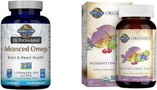 Organic Whole Food Multivitamin & Omega-3 Fish Oil Softgels for Women - 180 Softgels & 60 Tablets combo