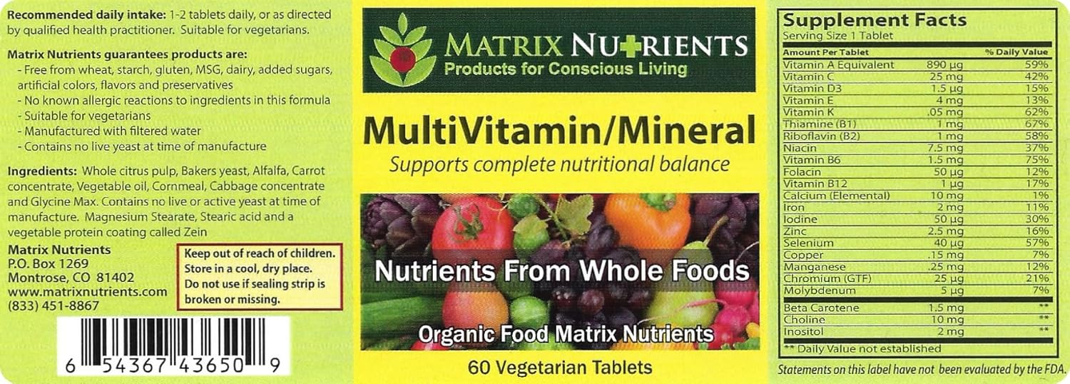 Organic Whole Food Multivitamin with Minerals - Vegan Tablets (60ct) - Comprehensive Daily Health Support with Vitamin A, C, D, E & More