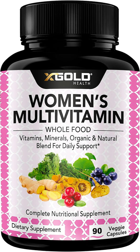 Organic WholeFood Women's Daily Multivitamin 50 Plus with Ginger, Maca, B Complex - Energy & Immune Support - 90 Capsules