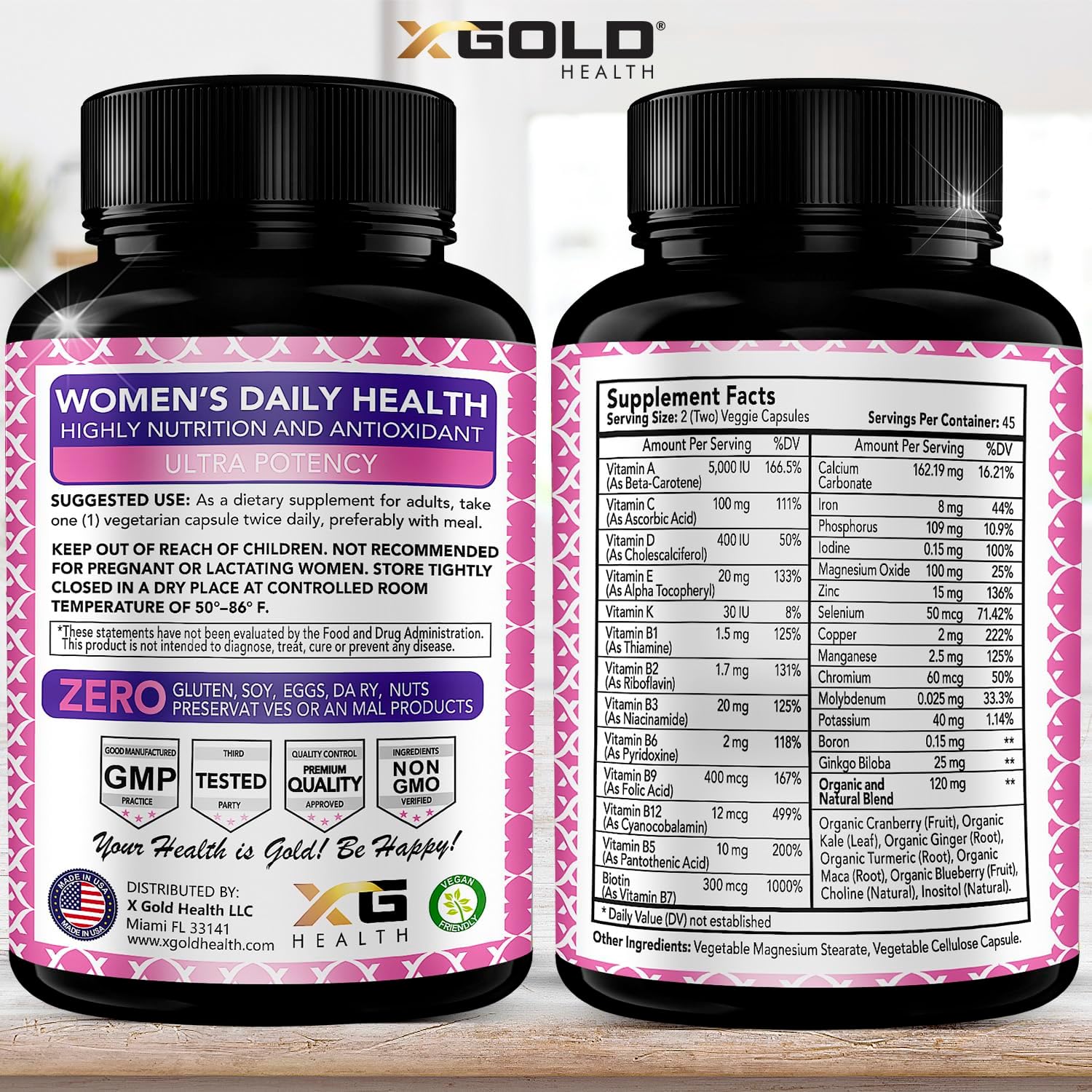 Organic WholeFood Women's Daily Multivitamin 50 Plus with Ginger, Maca, B Complex - Energy & Immune Support - 90 Capsules