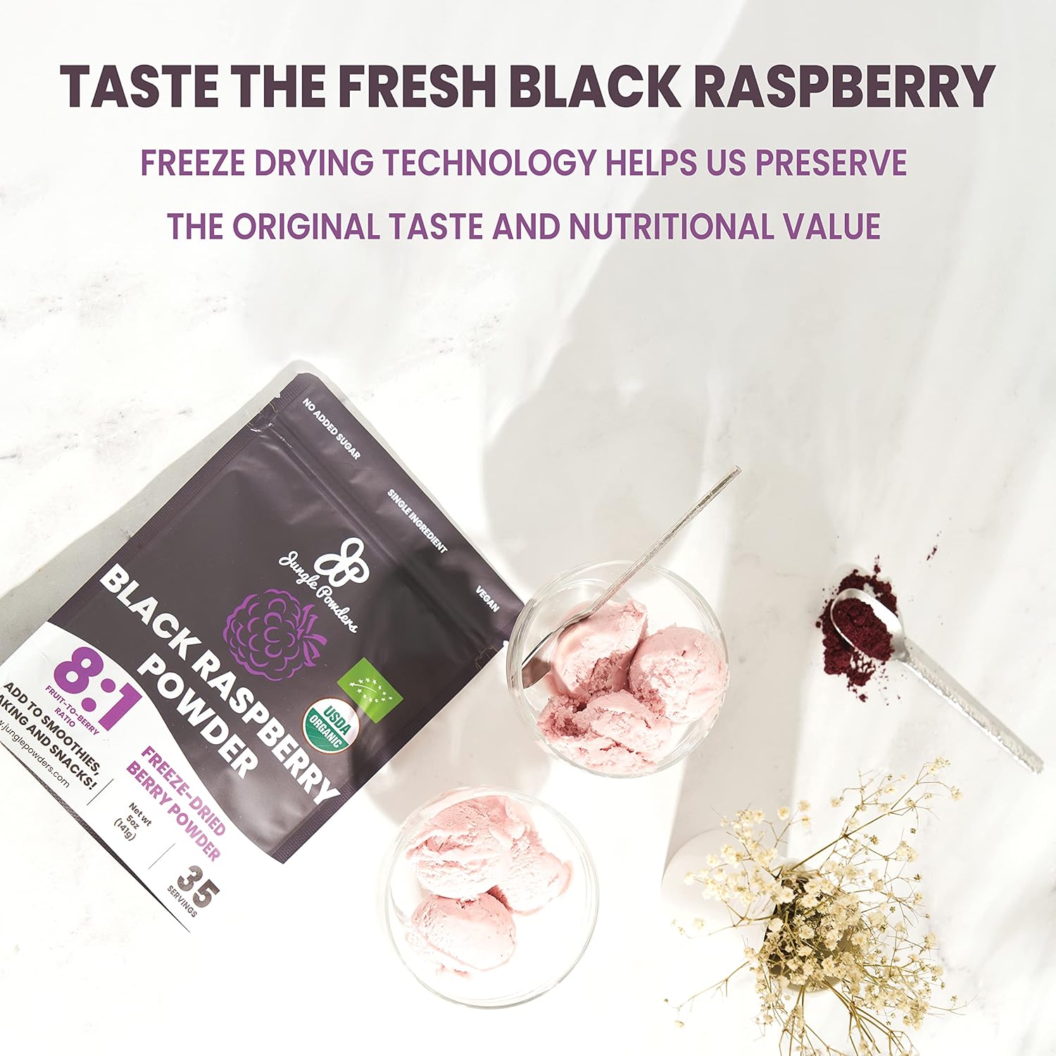 Organic Wild Bilberry Extract and Black Red Raspberry Powders Bundle - 3.4oz Bottle and 5 Ounce Bag - for Eyes, Baking, and Smoothies