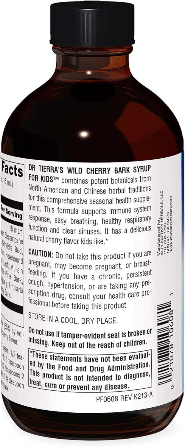 Organic Wild Cherry Bark Syrup for Kids | 8 Ounces Bottle | Natural Herbal Remedy for Children
