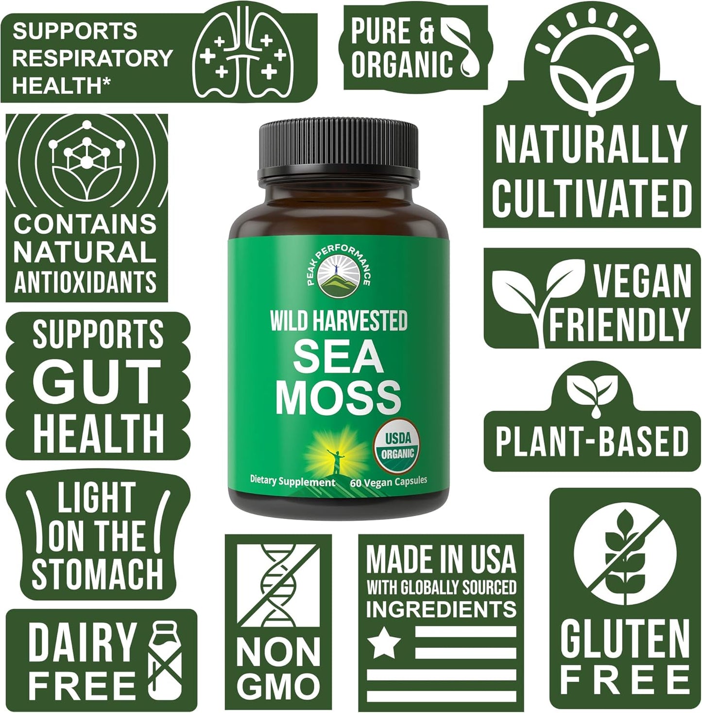 Organic Wild Harvested Sea Moss Capsules - 100% Raw Irish SeaMoss Supplement for Gut, Respiratory & Immune Support