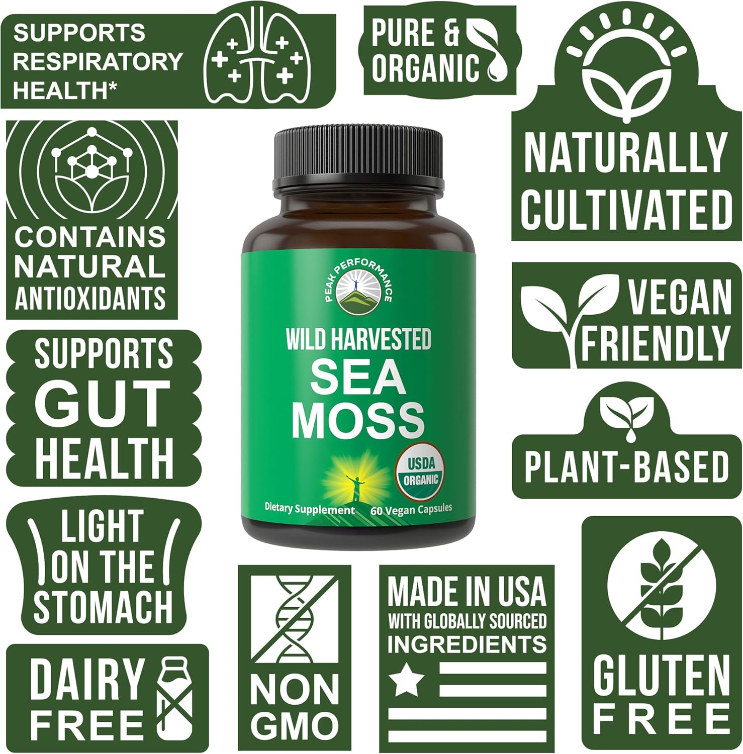 Organic Wild Harvested Sea Moss Capsules - 100% Raw Irish SeaMoss Supplement for Gut, Respiratory & Immune Support