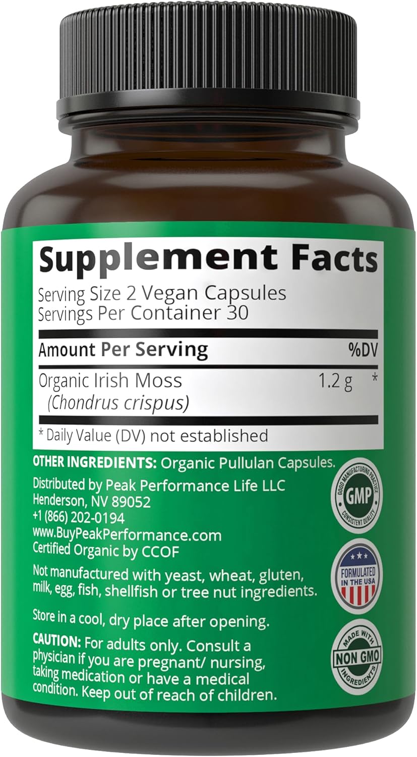 Organic Wild Harvested Sea Moss Capsules - 100% Raw Irish SeaMoss Supplement for Gut, Respiratory & Immune Support