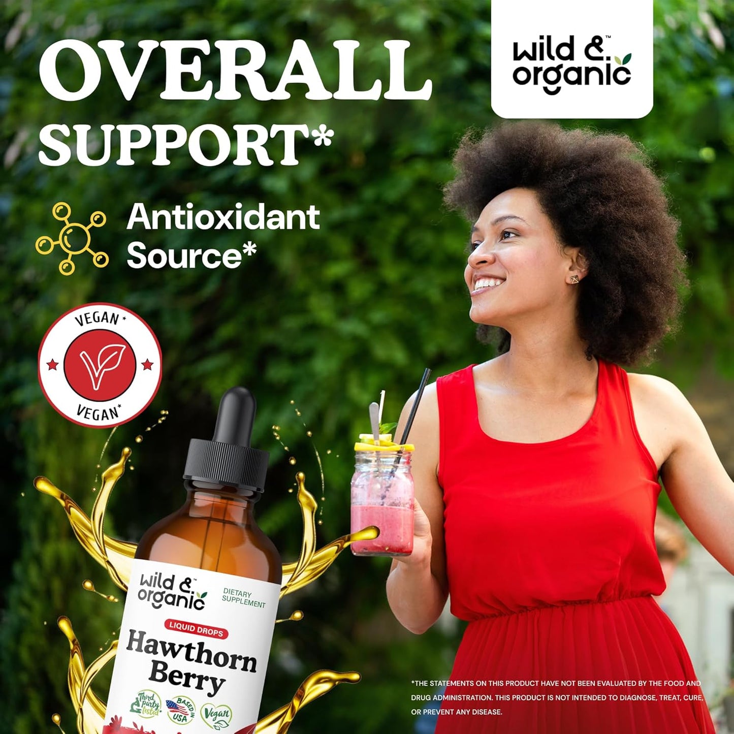 Organic Wild Hawthorn Berry Tincture - 600 mg Liquid Supplement - Vegan, Sugar & Alcohol-Free - 4 fl oz Bottle