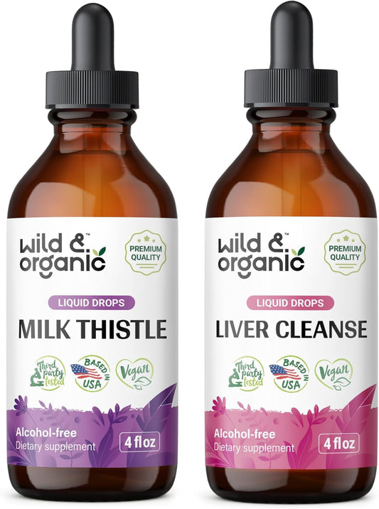 Organic Wild Milk Thistle and Liver Cleanse Tincture Combo - 4 fl oz Each