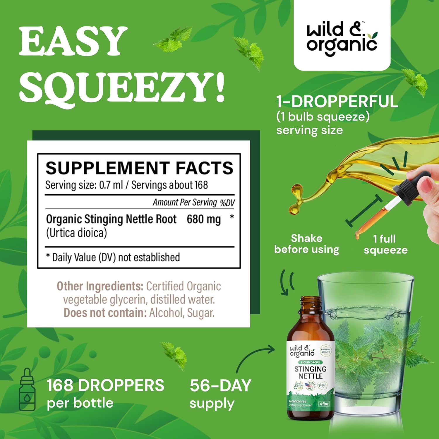 Organic Wild Stinging Nettle Root Tincture and Gummies Combo - 4 fl oz Bottle