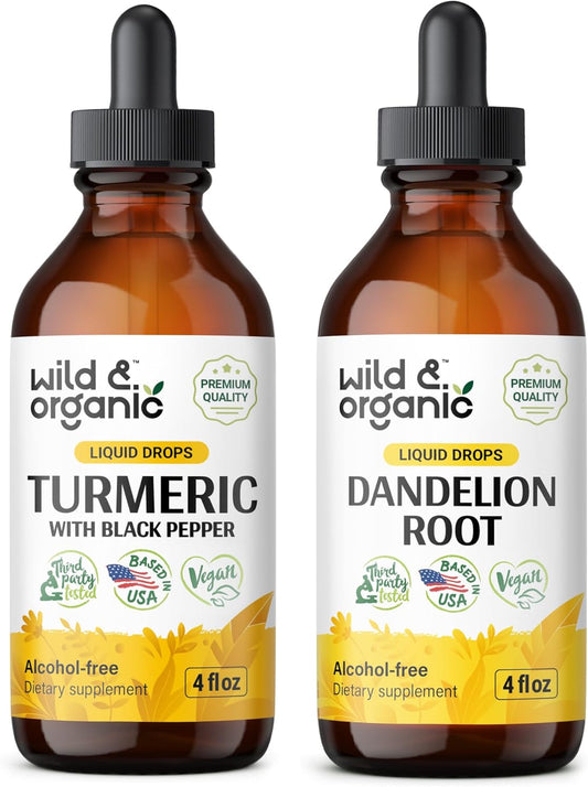 Organic Wild Turmeric and Dandelion Root Tincture Bundle - 4 fl oz Each