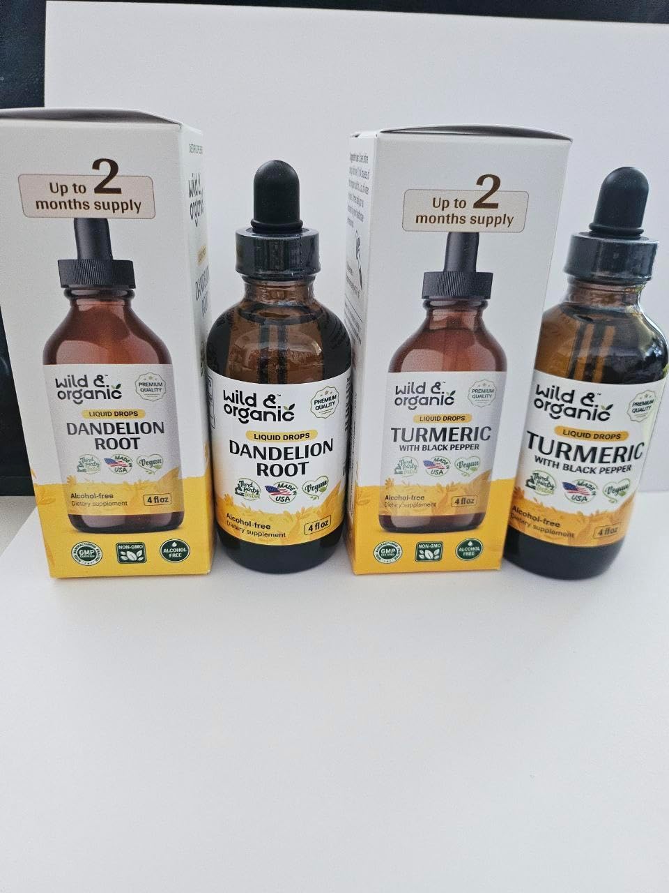 Organic Wild Turmeric and Dandelion Root Tincture Bundle - 4 fl oz Each