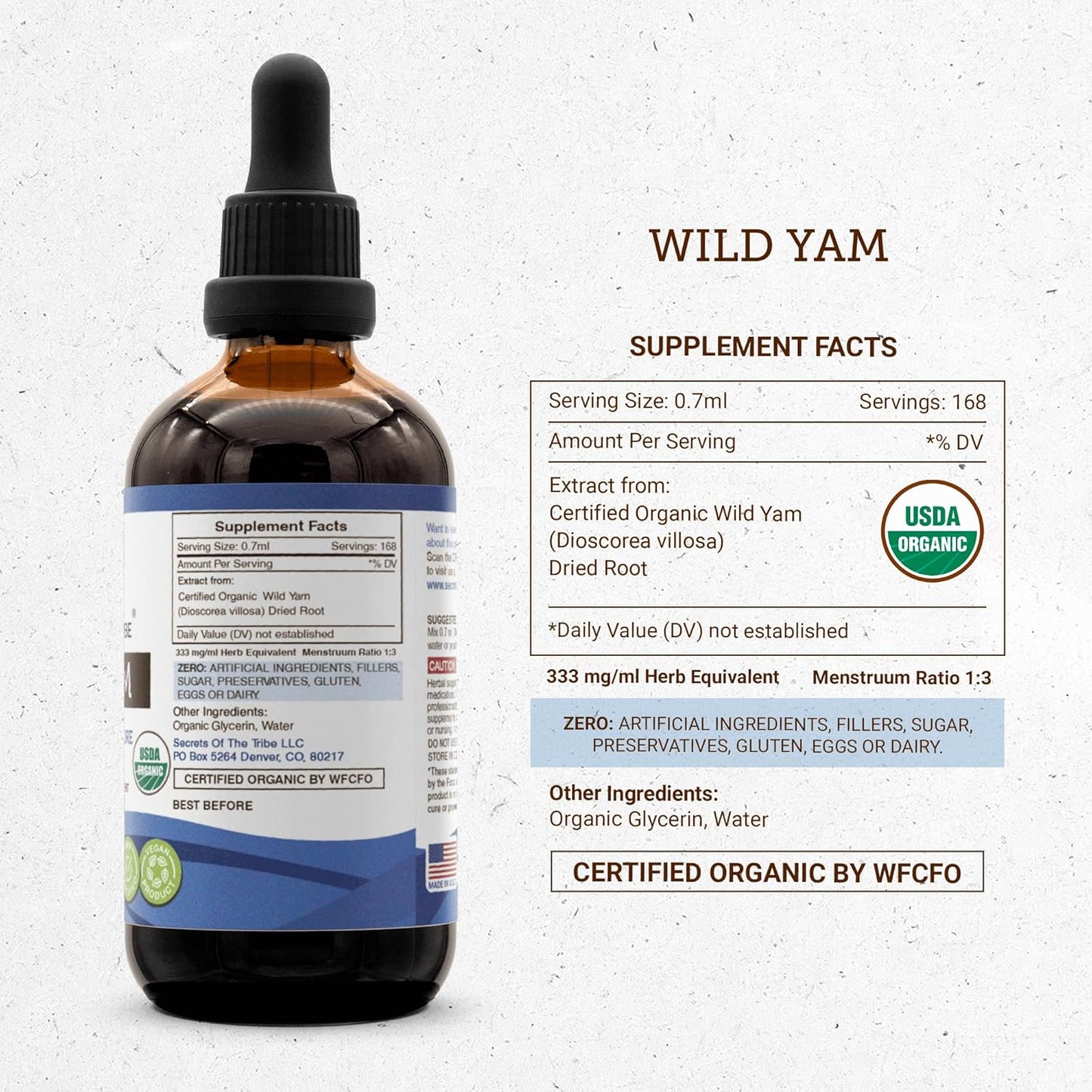 Organic Wild Yam Glycerite Tincture (Alcohol-Free) - Hormone Support Supplement - 4 Fl Oz - USDA Certified