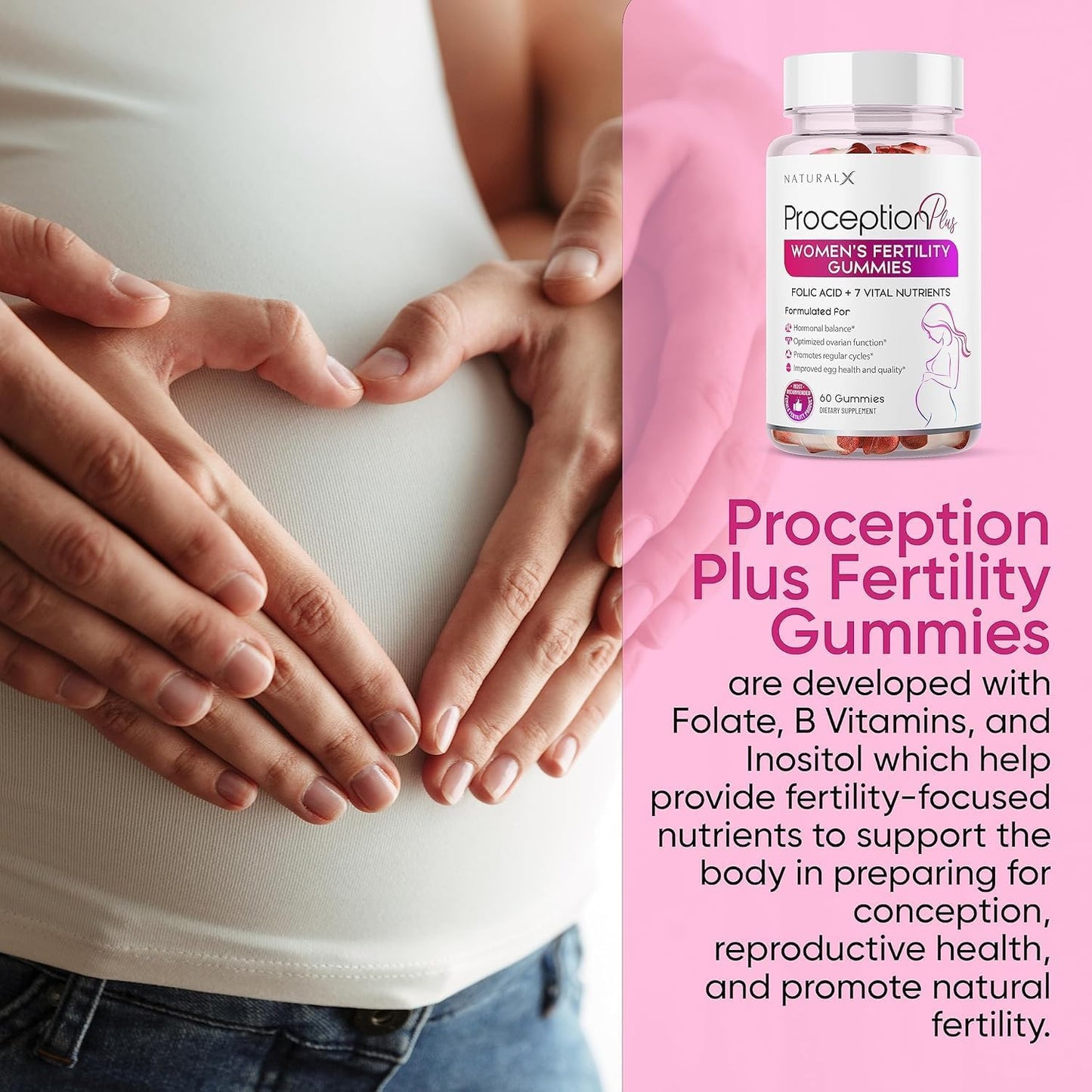 Organic Women's Fertility Gummies with Myo-Inositol, Folic Acid, Biotin, B Vitamins - Hormone Balance & Ovulation Support - Prenatal Conception Aid (120 Gummies)