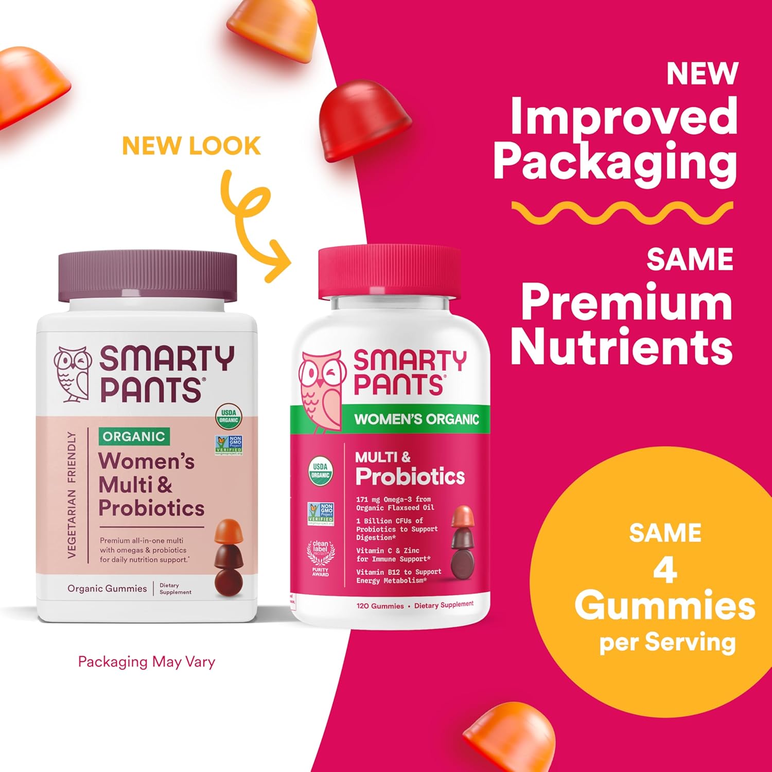 Organic Women's Multivitamin Gummies with Biotin, Probiotics, Omega 3, Vitamin D3, C, B12, B6, A, K & Zinc - 120 Count