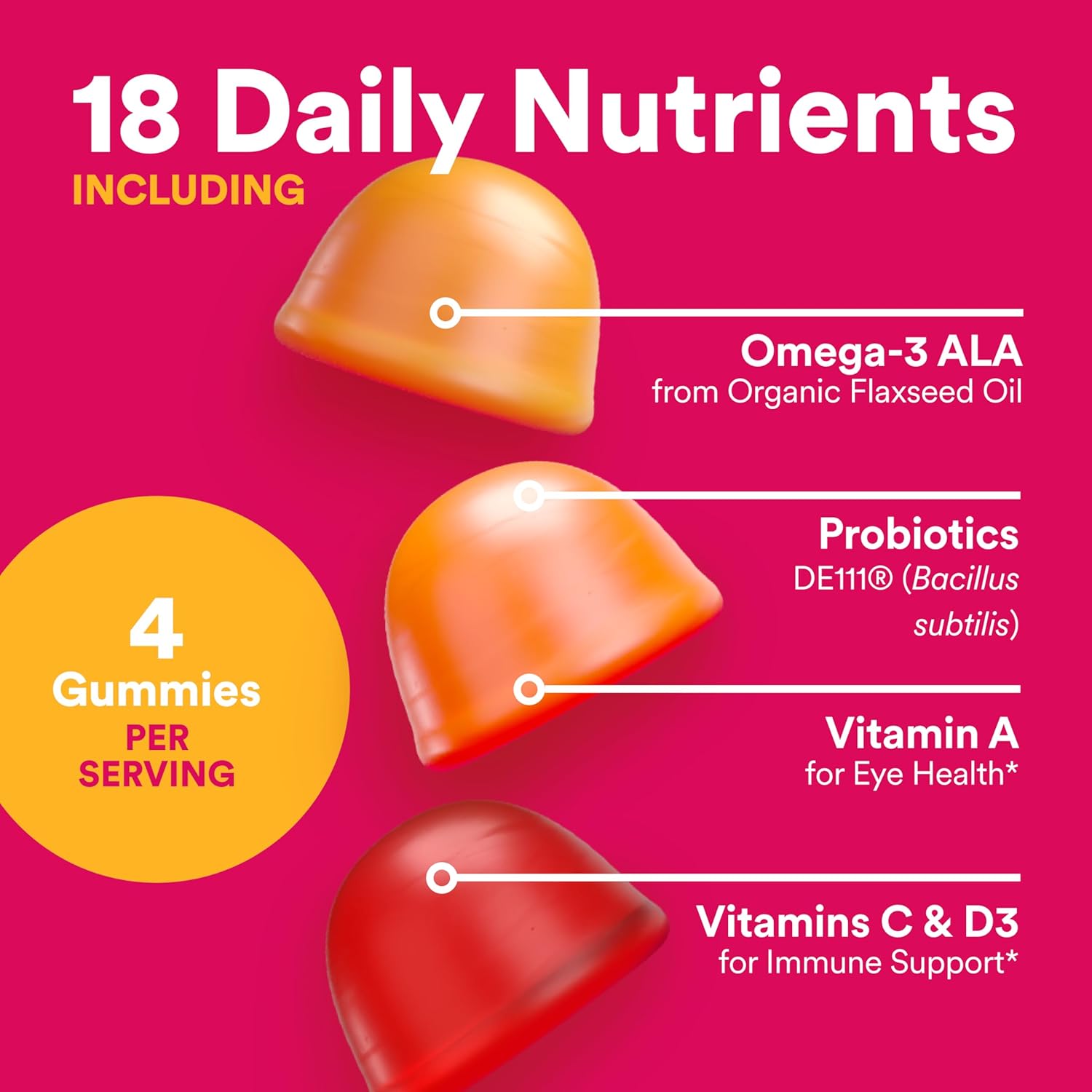 Organic Women's Multivitamin Gummies with Biotin, Probiotics, Omega 3, Vitamin D3, C, B12, B6, A, K & Zinc - 120 Count