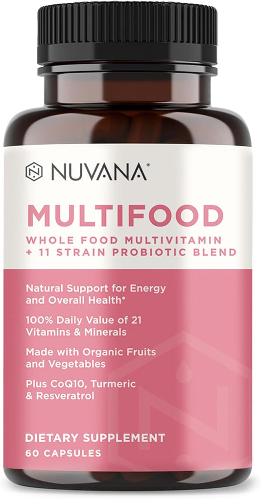 Organic Women's Whole Food Multivitamin with Turmeric for Energy and Gut Health - 60 Capsules