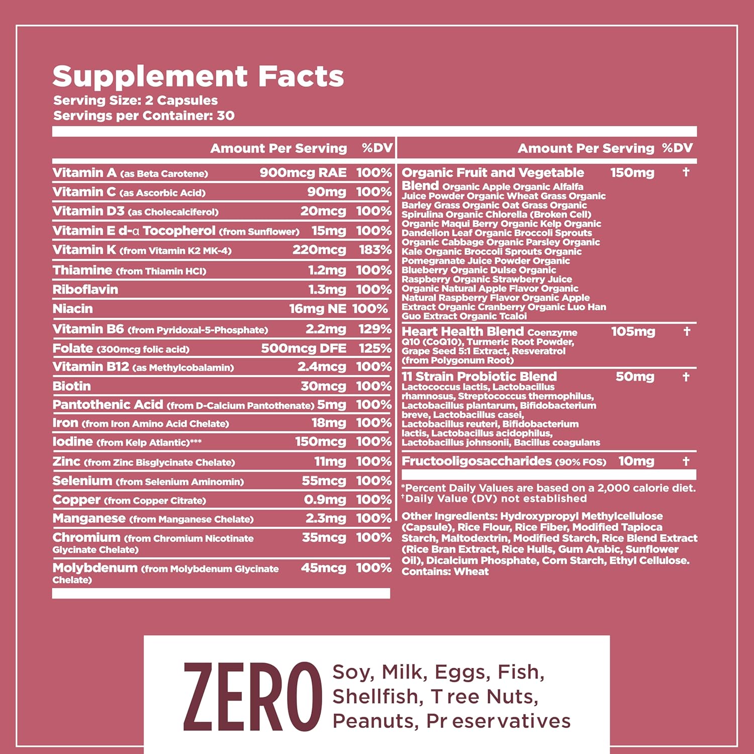 Organic Women's Whole Food Multivitamin with Turmeric for Energy and Gut Health - 60 Capsules