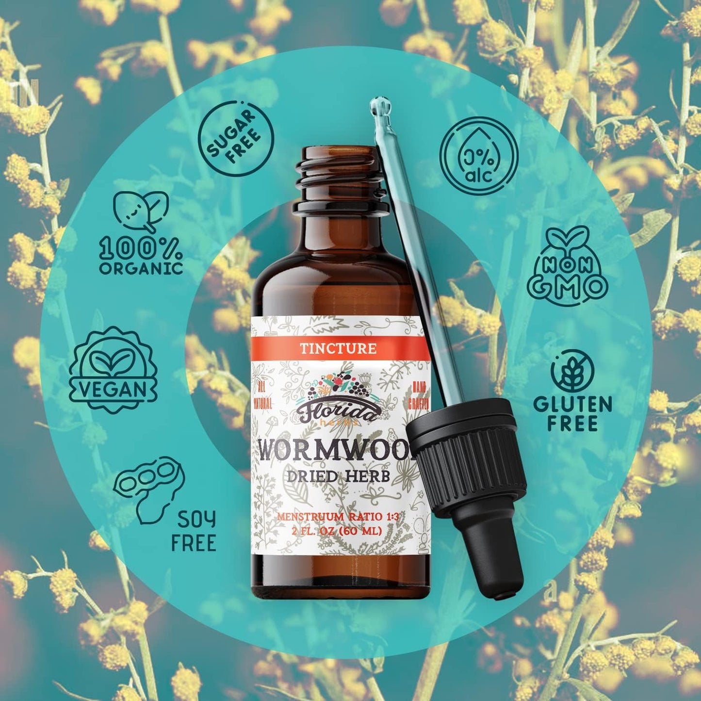 Organic Wormwood Tincture for Intestinal and Digestive Cleanse - Detox Supplement - Made in USA - 2 Fl Oz